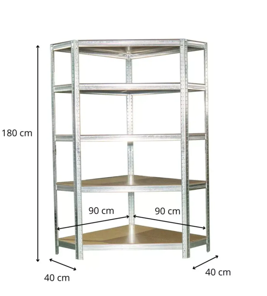 Easy System Officina E Garage|Scaffale angolare in metallo con 5 ripiani in mdf, 90x90x40x40x180 cm