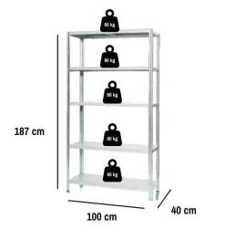 Easy System Officina E Garage|Scaffale in metallo 5 ripiani portata 400 kg 100x40x187 cm