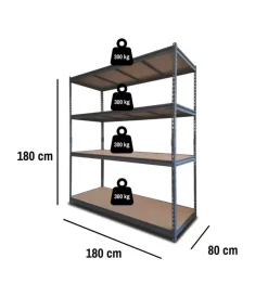 Officina E Garage-Easy System Scaffale in metallo 4 ripiani easy sistem portata 1200 kg 180x60x180 cm