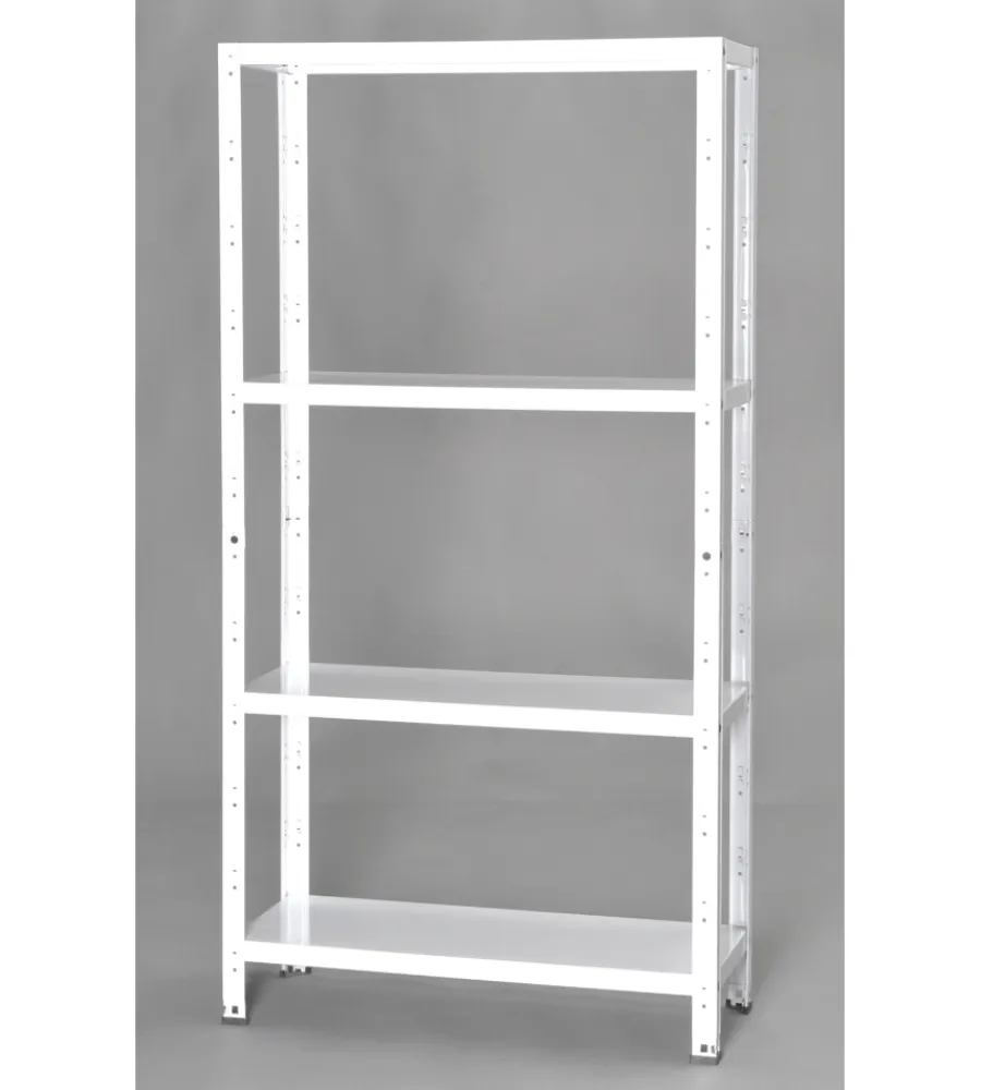 Officina E Garage-Grima Scaffale in metallo bianco ad incastro con 4 ripiani, 75x30x145 cm -