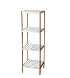 Mobiletti Multiuso- Scaffale multiuso 4 ripiani in bamboo bianco e legno, 34x33x110 cm