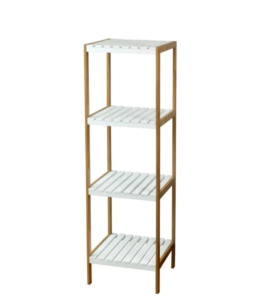 Mobiletti Multiuso- Scaffale multiuso 4 ripiani in bamboo bianco e legno, 34x33x110 cm
