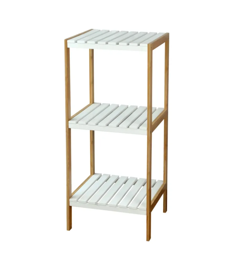 Mobiletti Multiuso- Scaffale multiuso 3 ripiani in bamboo bianco e legno, 34x33x80 cm