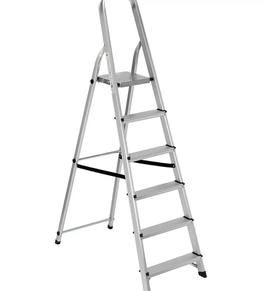 Outlet Scala alluminio essenza "everest" con 6 gradini e portata massima 150 kg, 105x47x172 cm Scale E Sgabelli