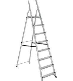 Scale E Sgabelli|Scala alluminio essenza "everest" con 8 gradini e portata massima 150 kg, 134x51x215 cm