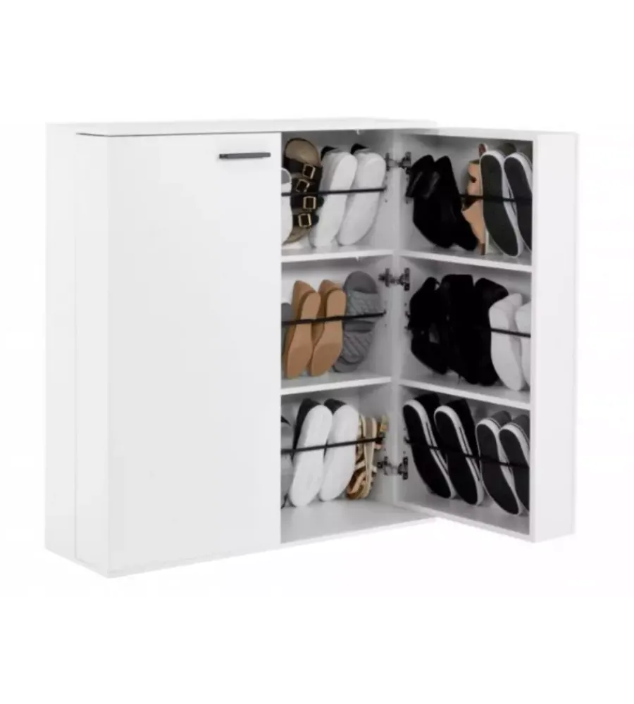 BellaHome Scarpiere|Scarpiera 2 ante con ante salvaspazio bianco 100x33,8x110 cm