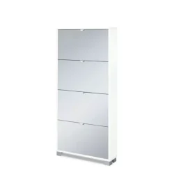 Sarmog Scarpiere|Scarpiera bianca con 4 ante con specchio, 70x154x18 cm