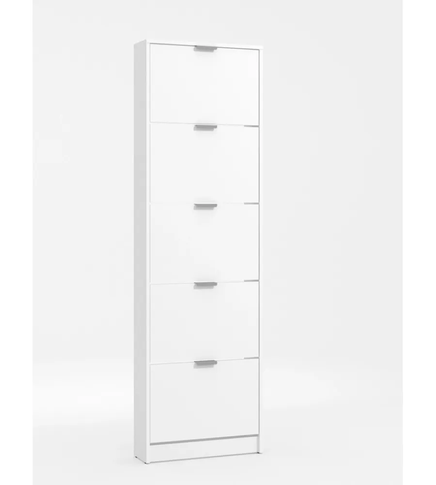 BellaHome Scarpiere|Scarpiera bianca con 5 ante, 58x18x192 cm