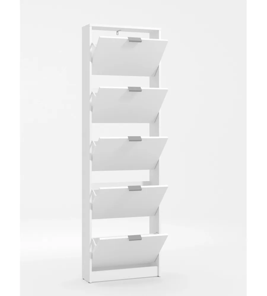 BellaHome Scarpiere|Scarpiera bianca con 5 ante, 58x18x192 cm