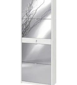 Sarmog Scarpiere|Scarpiera bianca con 4 ante a specchio e 1 cassetto, 63x29x164 cm