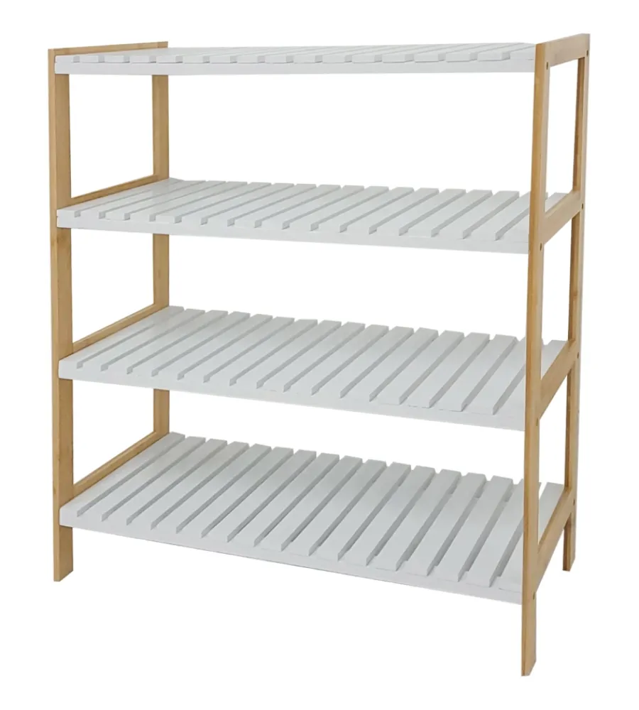 Scarpiere- Scarpiera bianca in bamboo e legno, 70x26x75 cm