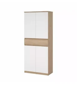 Scarpiere|Scarpiera "naia" in truciolare melaminico colore rovere e bianco con quattro ante e un cassetto, 80,4x40x191,7 cm