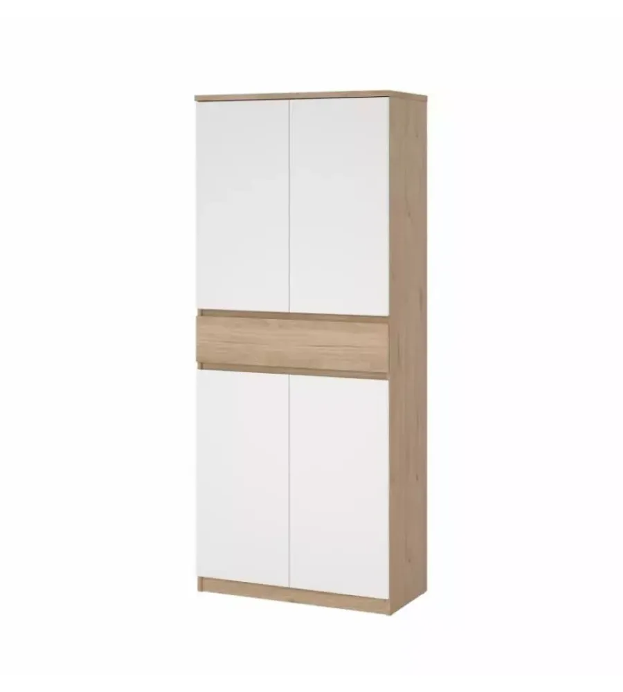 Scarpiere|Scarpiera "naia" in truciolare melaminico colore rovere e bianco con quattro ante e un cassetto, 80,4x40x191,7 cm