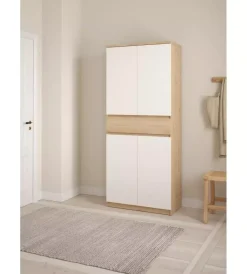 Scarpiere|Scarpiera "naia" in truciolare melaminico colore rovere e bianco con quattro ante e un cassetto, 80,4x40x191,7 cm
