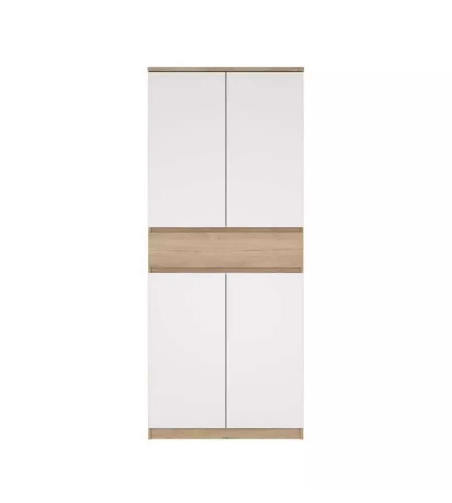 Scarpiere|Scarpiera "naia" in truciolare melaminico colore rovere e bianco con quattro ante e un cassetto, 80,4x40x191,7 cm