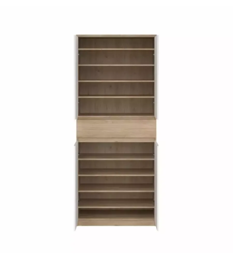 Scarpiere|Scarpiera "naia" in truciolare melaminico colore rovere e bianco con quattro ante e un cassetto, 80,4x40x191,7 cm