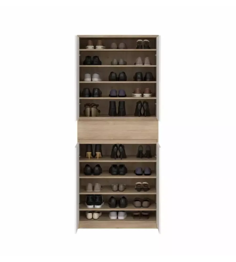 Scarpiere|Scarpiera "naia" in truciolare melaminico colore rovere e bianco con quattro ante e un cassetto, 80,4x40x191,7 cm