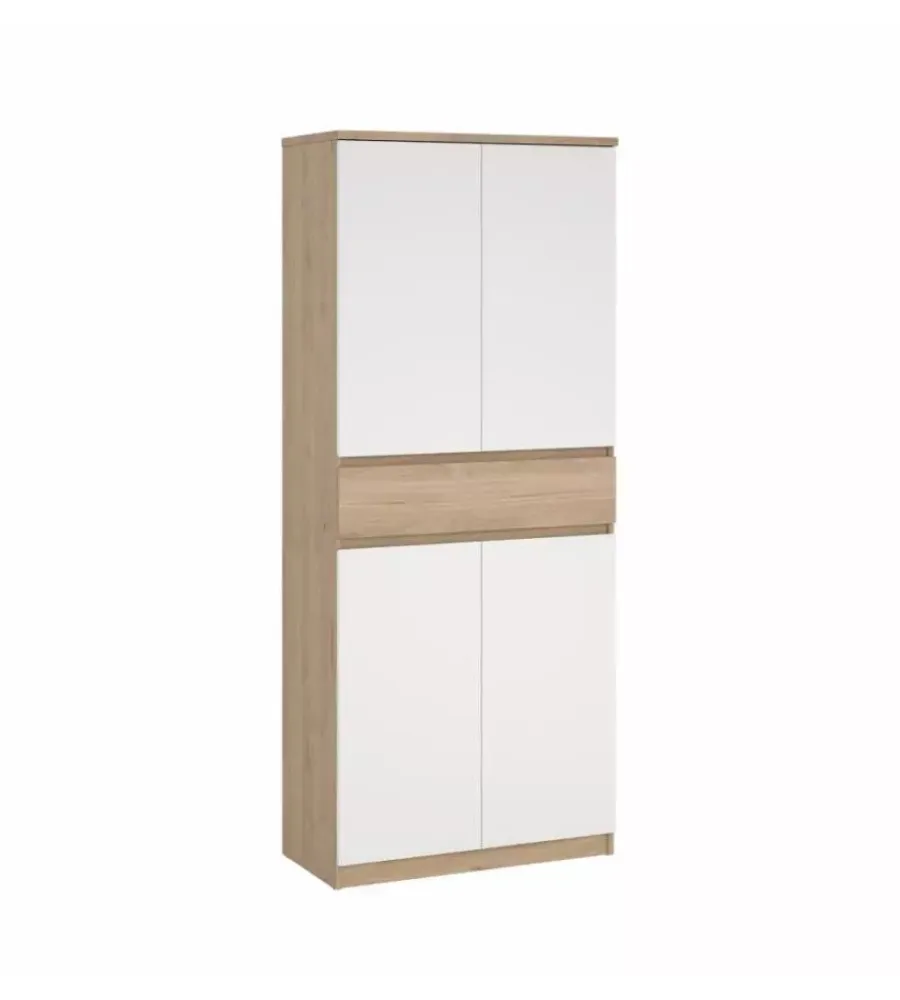 Scarpiere|Scarpiera "naia" in truciolare melaminico colore rovere e bianco con quattro ante e un cassetto, 80,4x40x191,7 cm