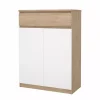 Scarpiere- Scarpiera "naia" in truciolare melaminico colore rovere e bianco con due ante e un cassetto, 80,4x40x111,3 cm.