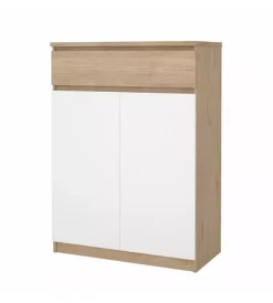 Scarpiere- Scarpiera "naia" in truciolare melaminico colore rovere e bianco con due ante e un cassetto, 80,4x40x111,3 cm.