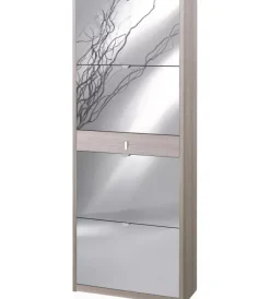 Hot Scarpiera olmo con 4 ante a specchio e 1 cassetto, 63x29x164 cm Scarpiere