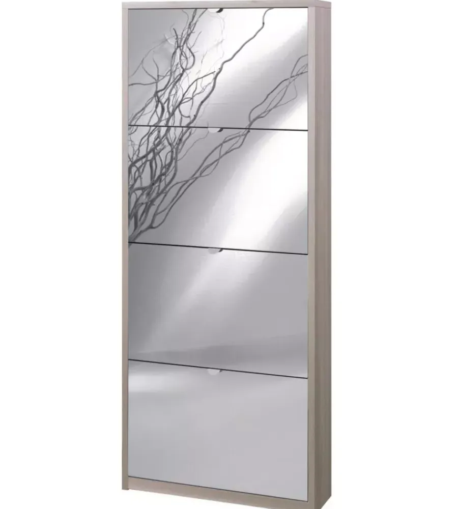 Scarpiere-Sarmog Scarpiera olmo con 4 ante a specchio, 63x18x154 cm