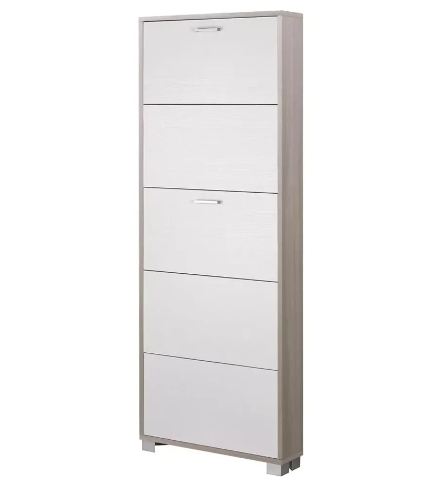 Scarpiere-Sarmog Scarpiera olmo e bianco fiammato con 5 ante, 70x190x18 cm