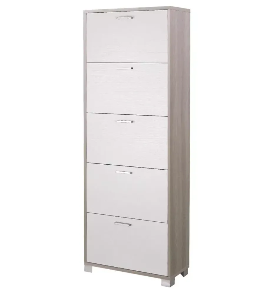 Scarpiere-Sarmog Scarpiera olmo e bianco fiammato con 5 ante, 70x190x29 cm