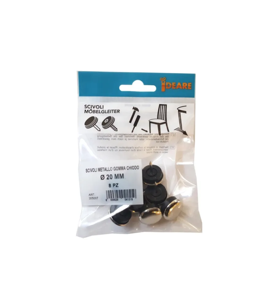 Accessori- Scivoli in metallo tondi con gomma e chiodo ø 25 mm. - 8 pz.