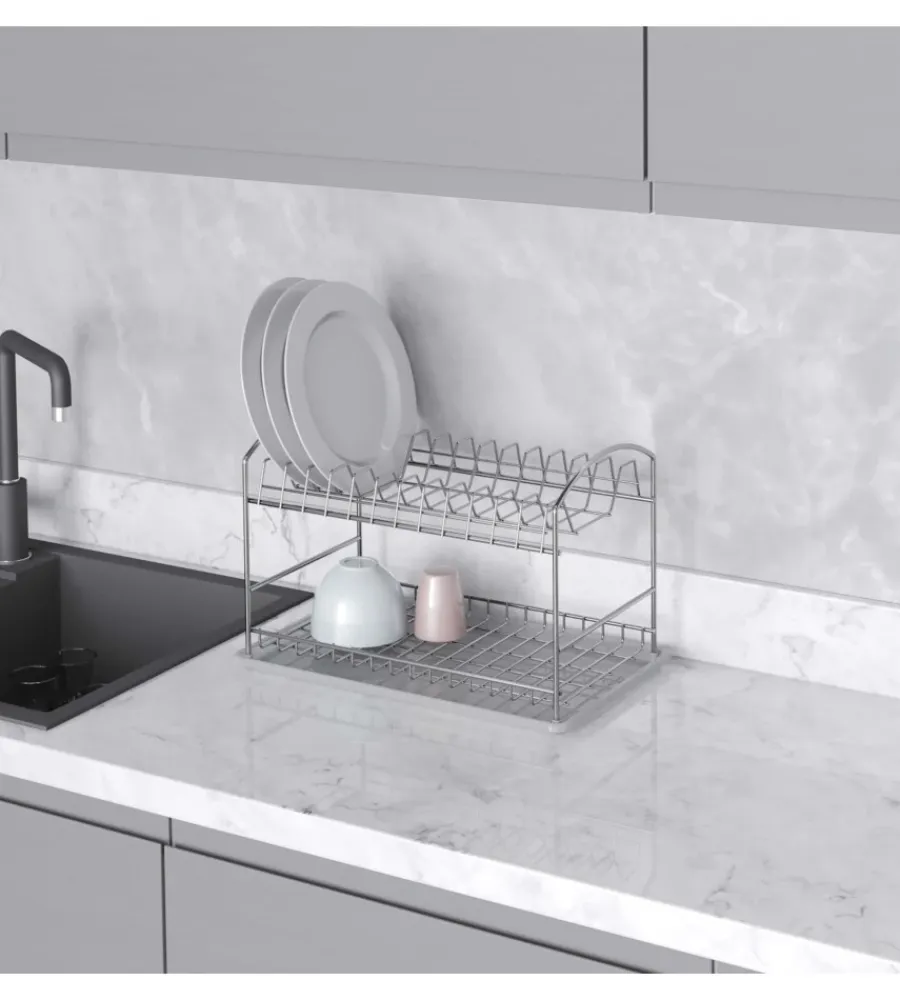 Accessori Cucina-Emuca Scolapiatti da lavandino con vassoio, acciaio