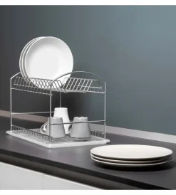 Accessori Cucina-Emuca Scolapiatti da lavandino con vassoio, acciaio