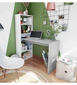 Best Scrivania "duplo" con libreria reversibile bianco e cemento 120x53x144 cm Scrivanie E Cassettiere