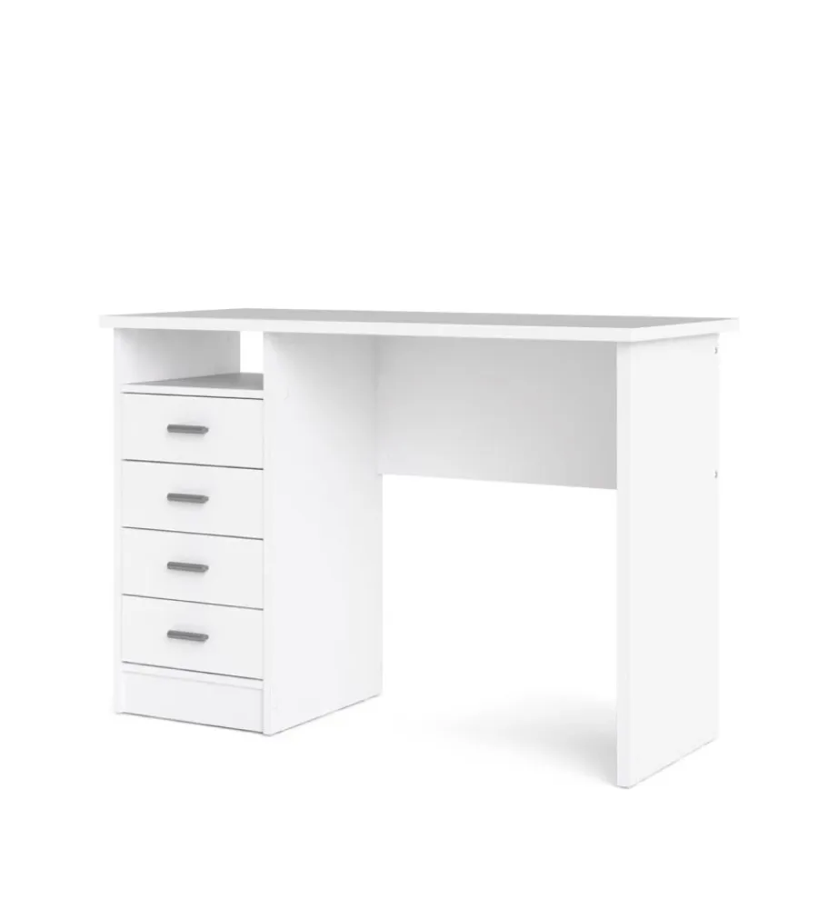 Scrivanie E Cassettiere|Scrivania con 4 cassetti bianca, 110x76x48,5 cm