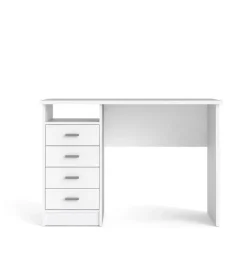 Scrivanie E Cassettiere|Scrivania con 4 cassetti bianca, 110x76x48,5 cm