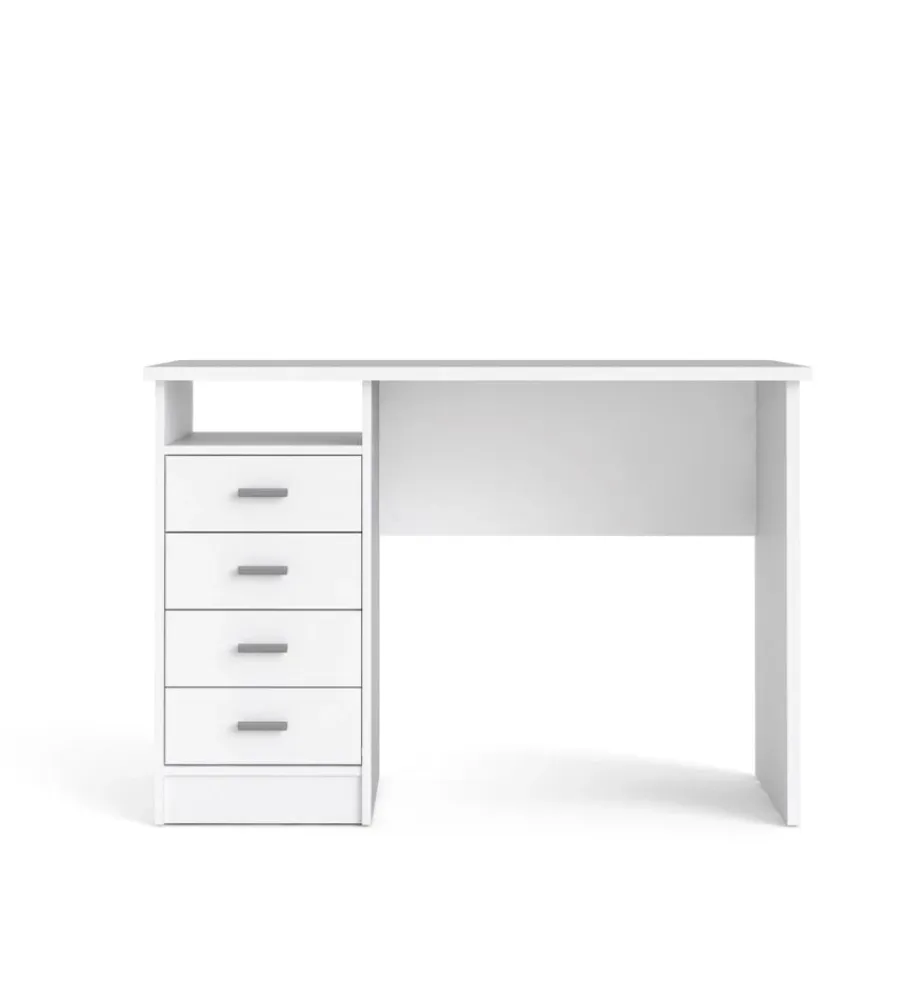 Scrivanie E Cassettiere|Scrivania con 4 cassetti bianca, 110x76x48,5 cm