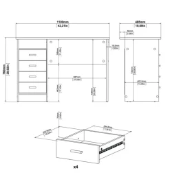 Scrivanie E Cassettiere|Scrivania con 4 cassetti bianca, 110x76x48,5 cm