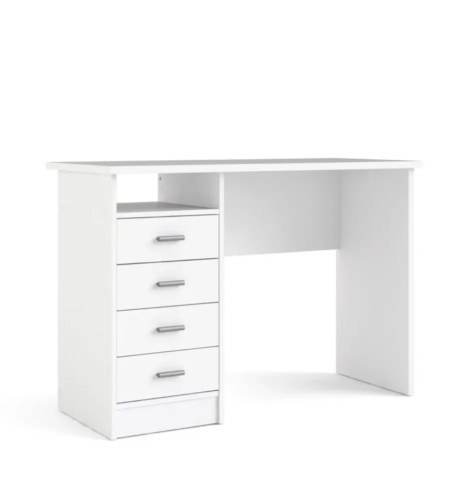 Scrivanie E Cassettiere|Scrivania con 4 cassetti bianca, 110x76x48,5 cm