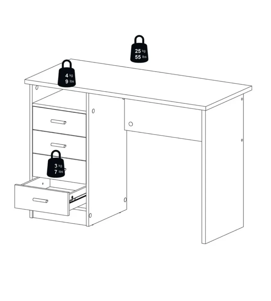 Scrivanie E Cassettiere|Scrivania con 4 cassetti bianca, 110x76x48,5 cm