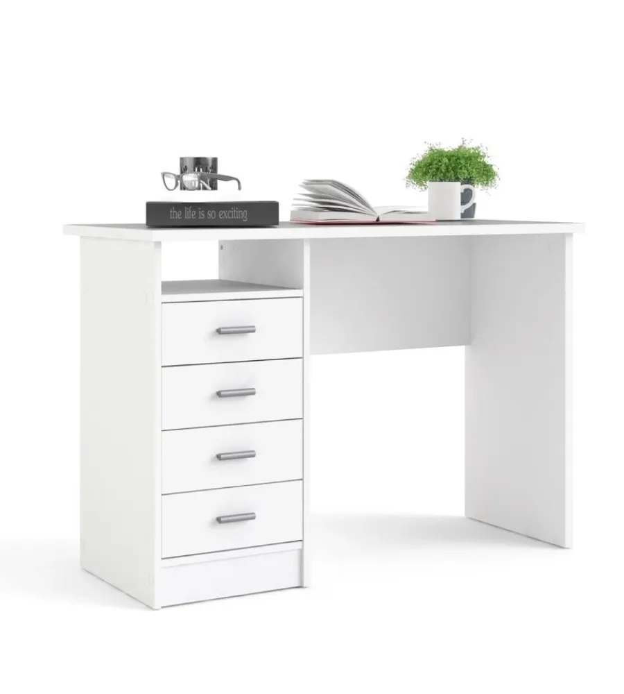 Scrivanie E Cassettiere|Scrivania con 4 cassetti bianca, 110x76x48,5 cm
