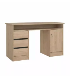 Scrivanie E Cassettiere|Scrivania con anta e 3 cassetti in truciolato colore quercia, 126x55x75,6 cm
