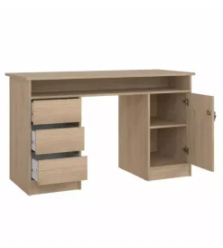 Scrivanie E Cassettiere|Scrivania con anta e 3 cassetti in truciolato colore quercia, 126x55x75,6 cm