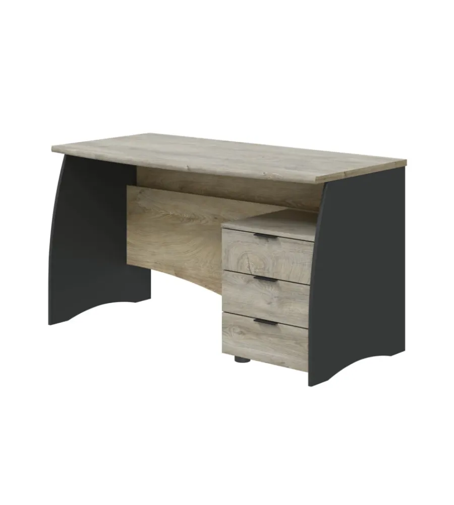 Scrivanie E Cassettiere- Scrivania con cassetti grigia e rovere, 136x67x74 cm