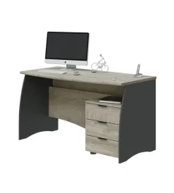 Scrivanie E Cassettiere- Scrivania con cassetti grigia e rovere, 136x67x74 cm