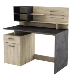 Scrivanie E Cassettiere- Scrivania con sopralzo bicolore quercia e cemento, 123x60x121 cm