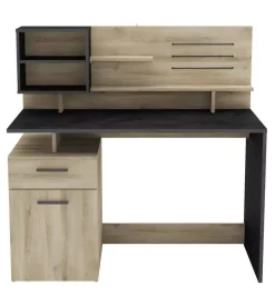 Scrivanie E Cassettiere- Scrivania con sopralzo bicolore quercia e cemento, 123x60x121 cm