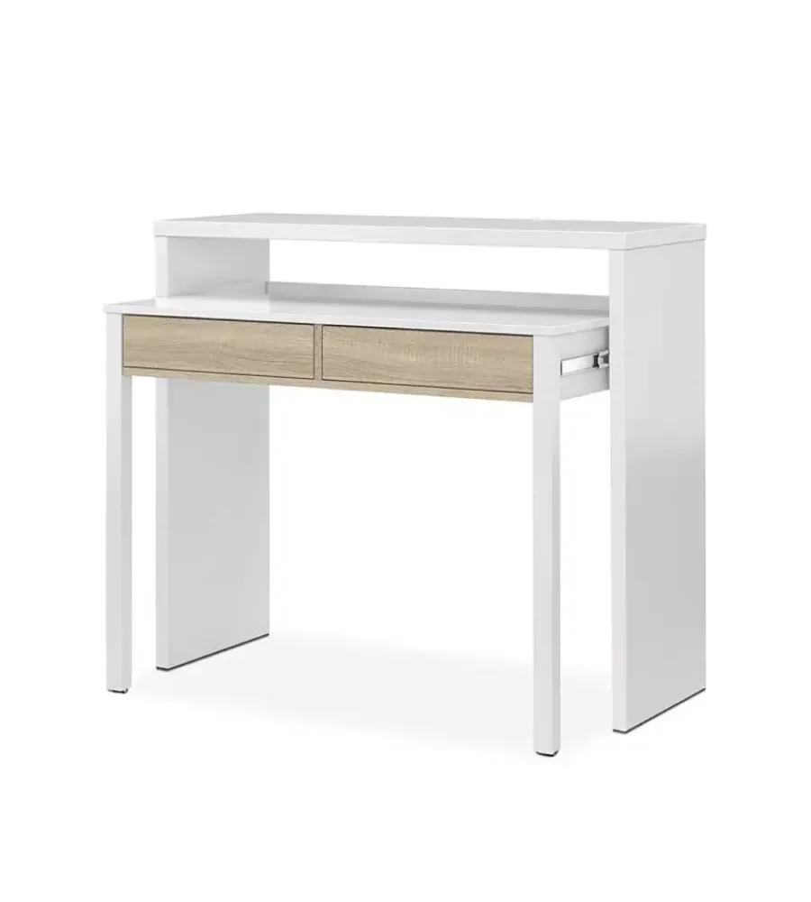Sale Scrivania consolle estensibile bianca con cassetti rovere Scrivanie E Cassettiere