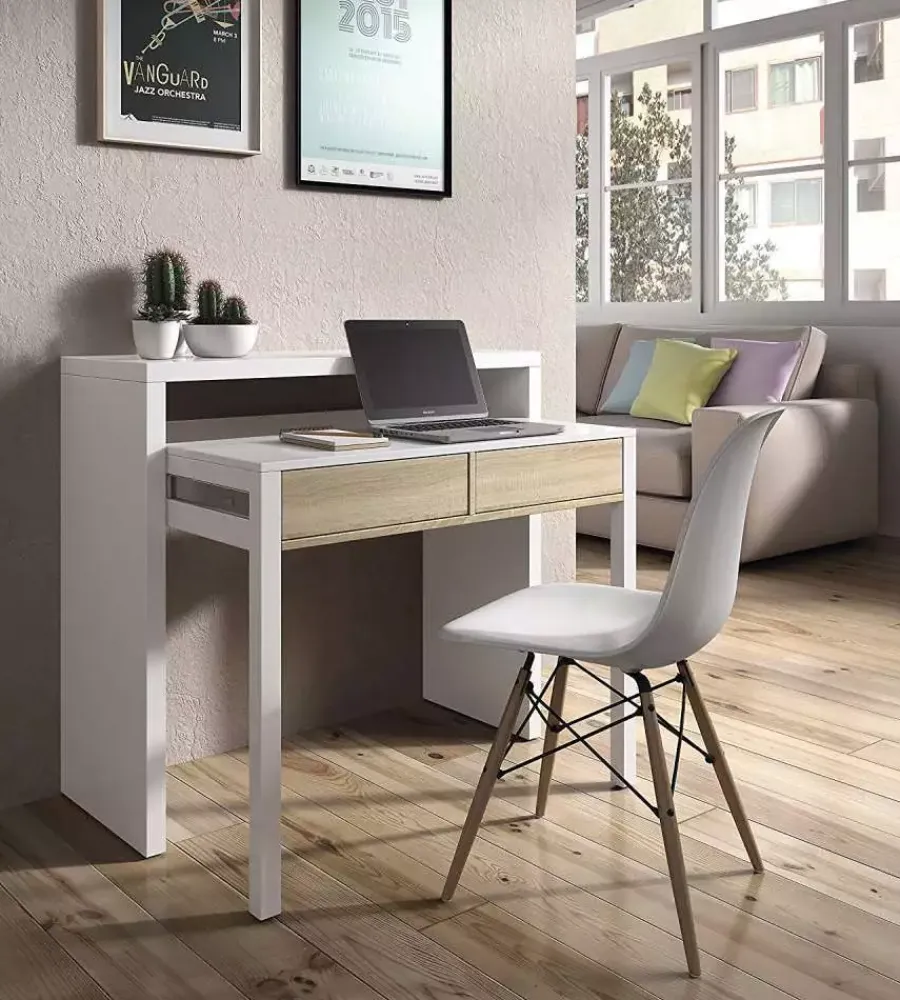 Sale Scrivania consolle estensibile bianca con cassetti rovere Scrivanie E Cassettiere