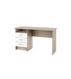 Scrivanie E Cassettiere|Scrivania in mdf effetto quercia con tre cassetti bianchi, 72x48x120 cm