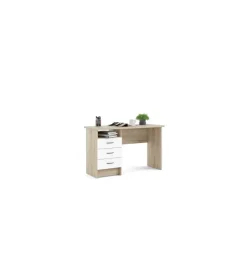 Scrivanie E Cassettiere|Scrivania in mdf effetto quercia con tre cassetti bianchi, 72x48x120 cm
