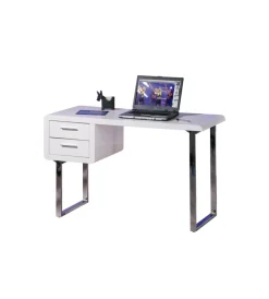 Scrivanie E Cassettiere|Scrivania mdf laccato bianco lucido con cassetti, 120x55x76 cm